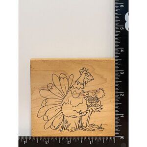 Vintage Judith R-30 Chicken EATING TUNA Farmyard WOOD MOUNTED Rubber Stamp